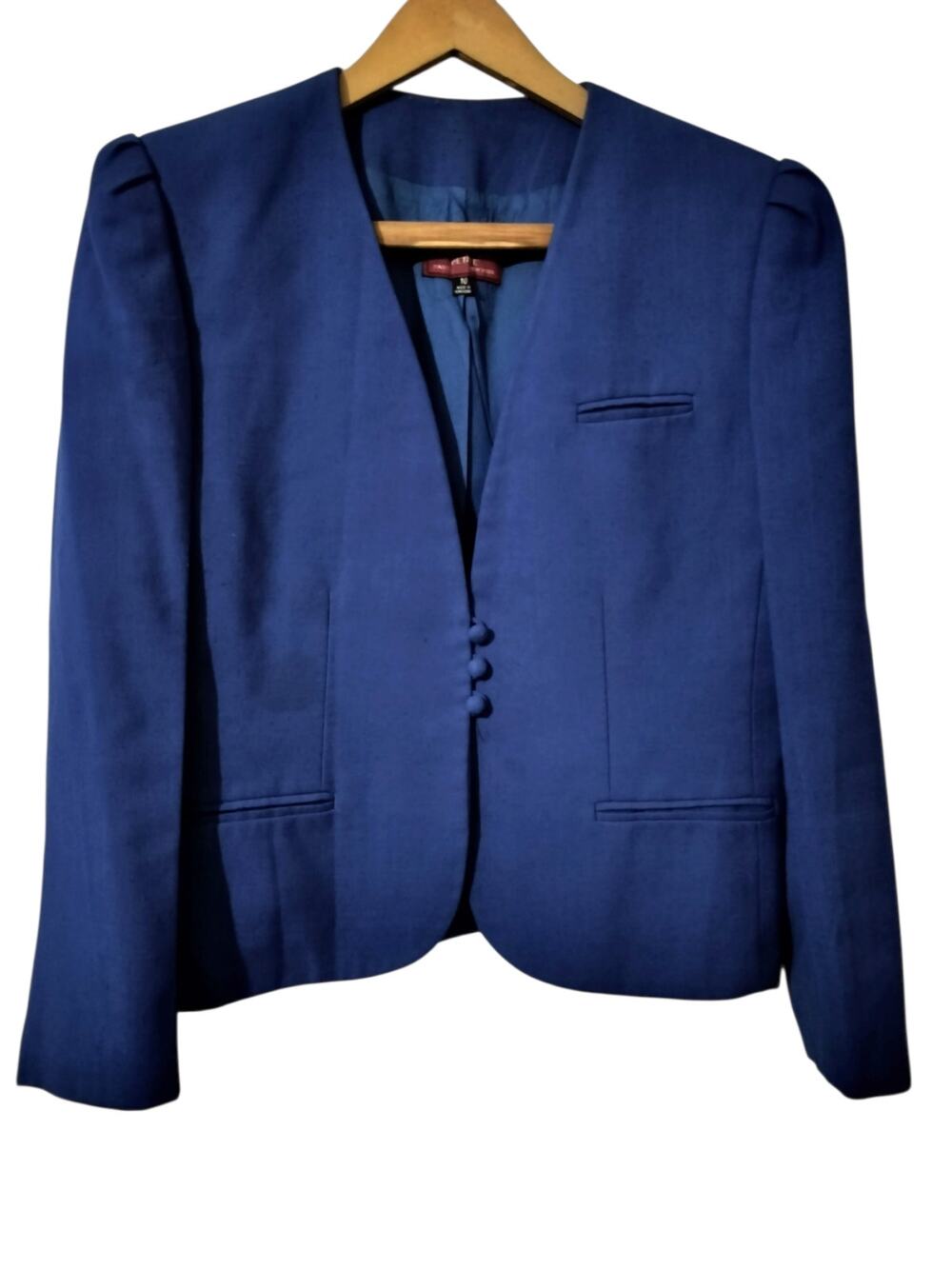 6179)Vtg 80s Sasson Women  Cobalt Blue Collarless Button Front Formal Blazer 10P